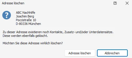 Adresse löschen Dialog