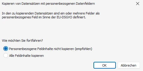 Adresseigenschaften Personenbezogene Datenfelder kopieren