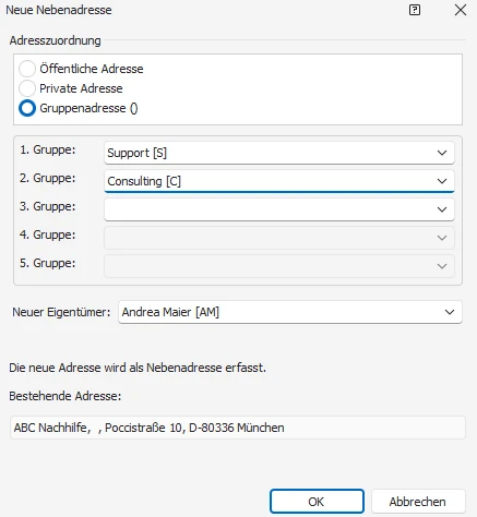 Dialog Adressoptionen