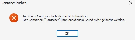 Container nicht leer Fehler