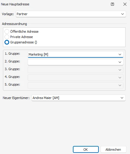 Datensatzvorlage auswählen
