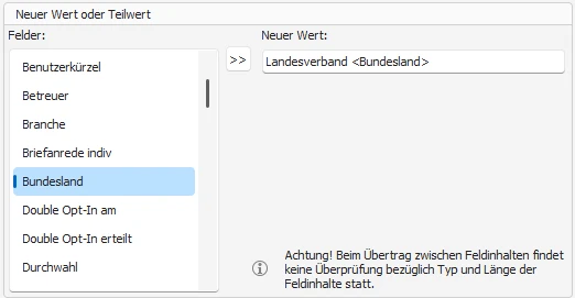 Neuer Wert aus Auswahlfeld