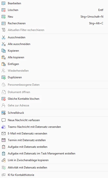 Kontextmenü Kontakthistorie