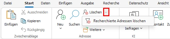 Löschen-Untermenü im Menüband
