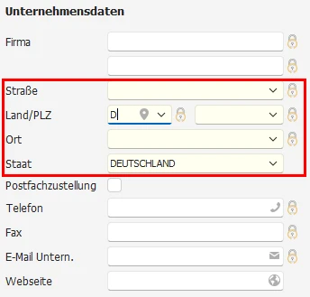 PLZ-Felder hervorgehoben