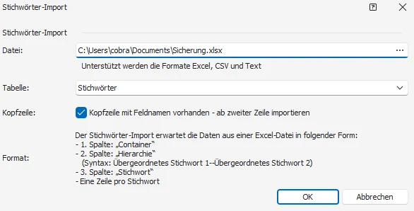 Excel-Import Format