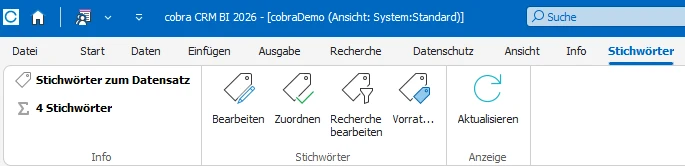 Stichwörter-Menüleiste