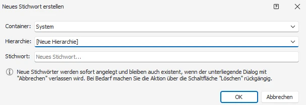 Neues Stichwort eintragen