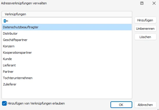 Verknüpfungstypen verwalten