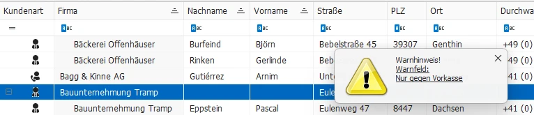 Warnmeldung an einer Adresse