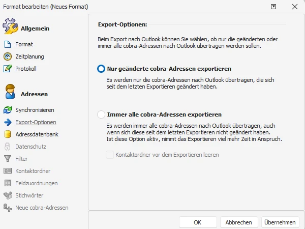 Export-Optionen