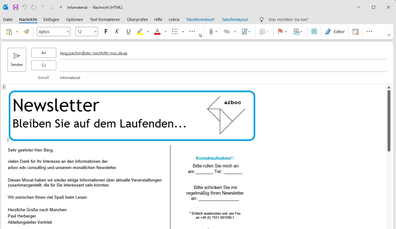 Vorlage in Outlook