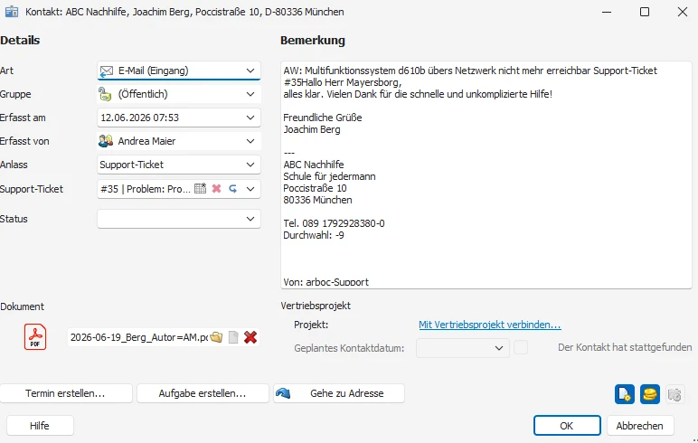 E-Mail-Kontakt mit Dokument