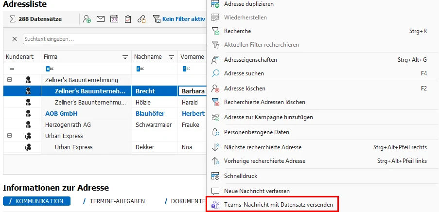 Teams Kontextmenü