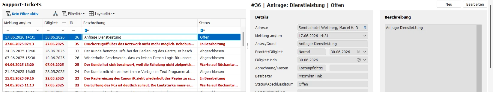 Vorgang Ticketnummer