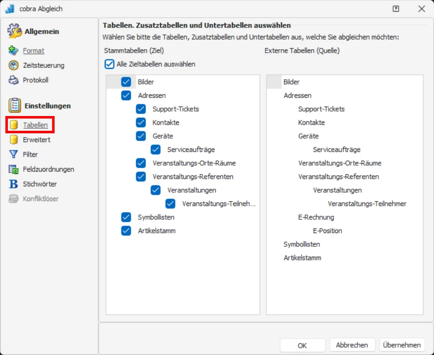 cobra DSGVO Datenschutz PBD Datenabgleich Datenbankabgleich Tabellen