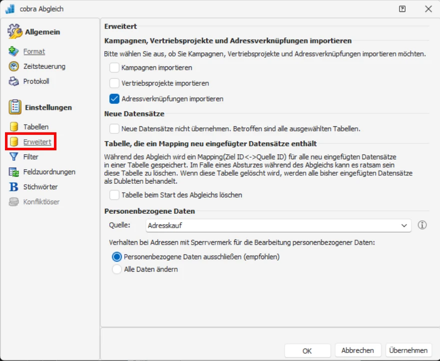 cobra DSGVO Datenschutz PBD Datenabgleich Datenbankabgleich Erweitert
