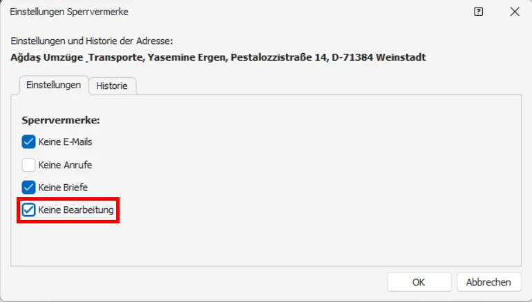 cobra DSGVO Datenschutz PBD neue Daten erfassen Sperrvermerk