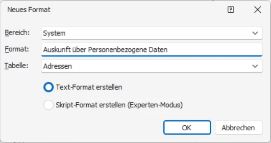 cobra DSGVO Datenschutz PBD Auskunft Ausgabe Brief Format