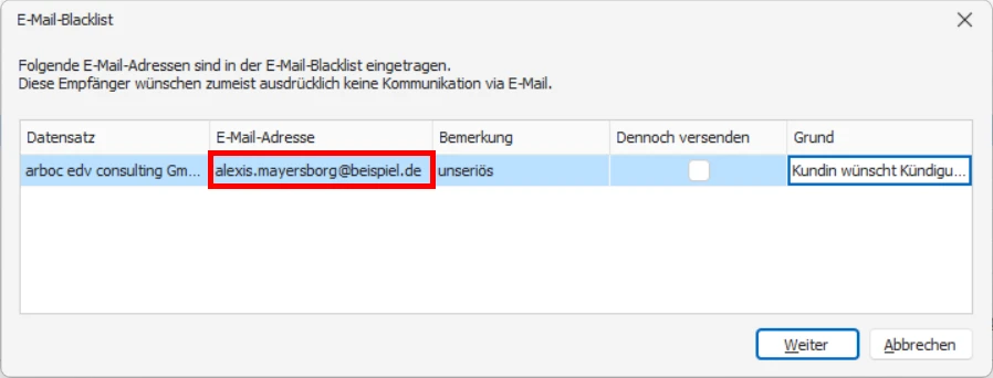 cobra DSGVO Datenschutz PBD E-Mail-Blacklist Warnung