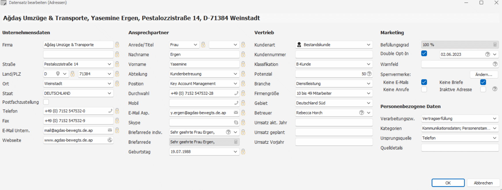 cobra DSGVO Datenschutz PBD neue Daten erfassen Datenquelle