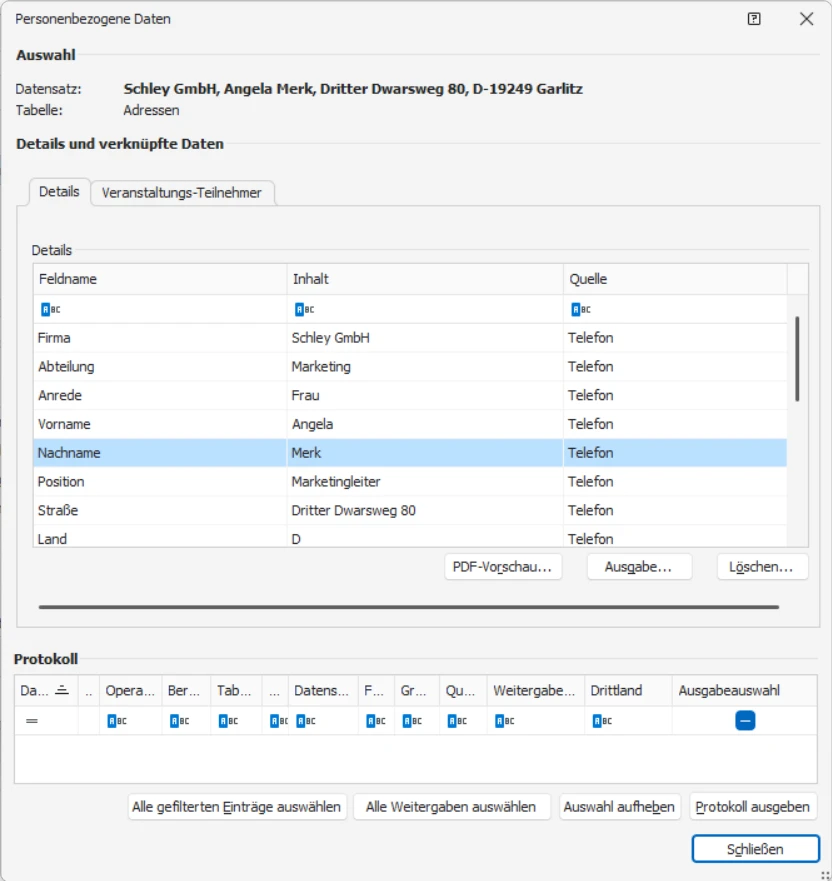 cobra DSGVO Datenschutz PBD Suche Anzeige Daten