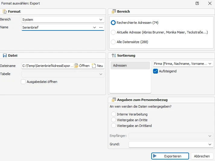 Export-Dialog