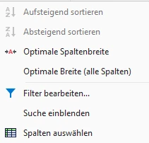 Spaltenkopf-Kontextmenü