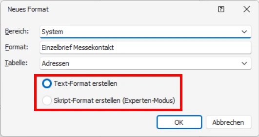 cobra Briefformate anlegen Ausgabe Format