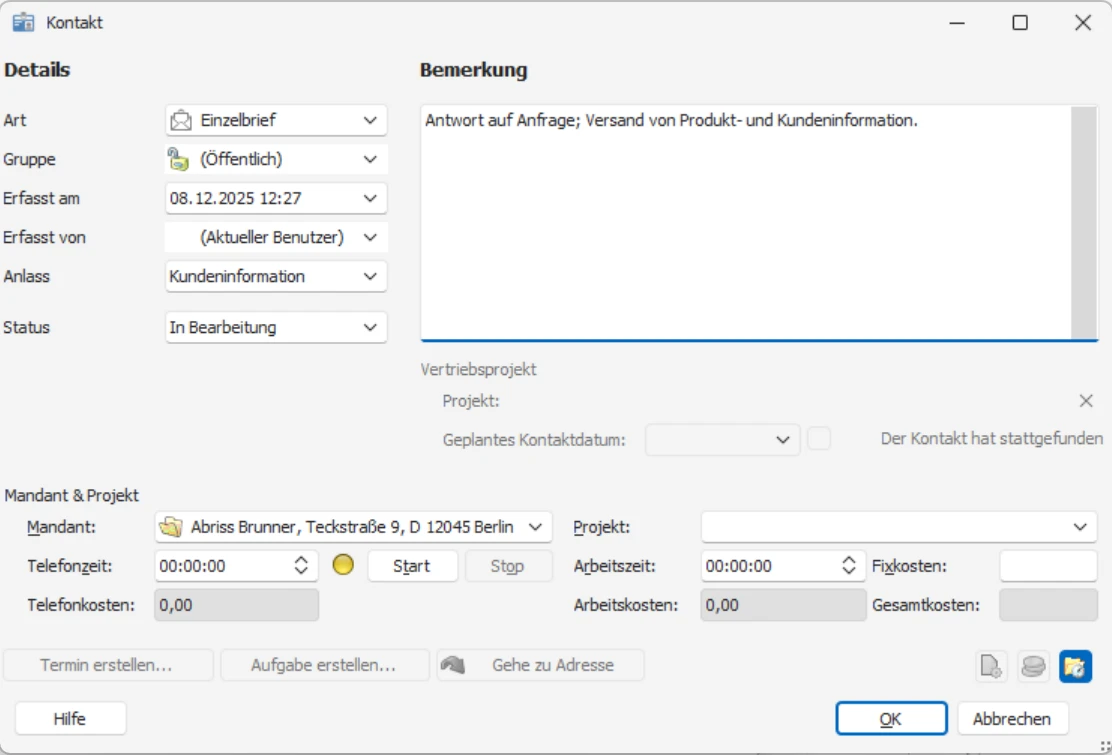 cobra Briefformate bearbeiten Kontaktvorlage