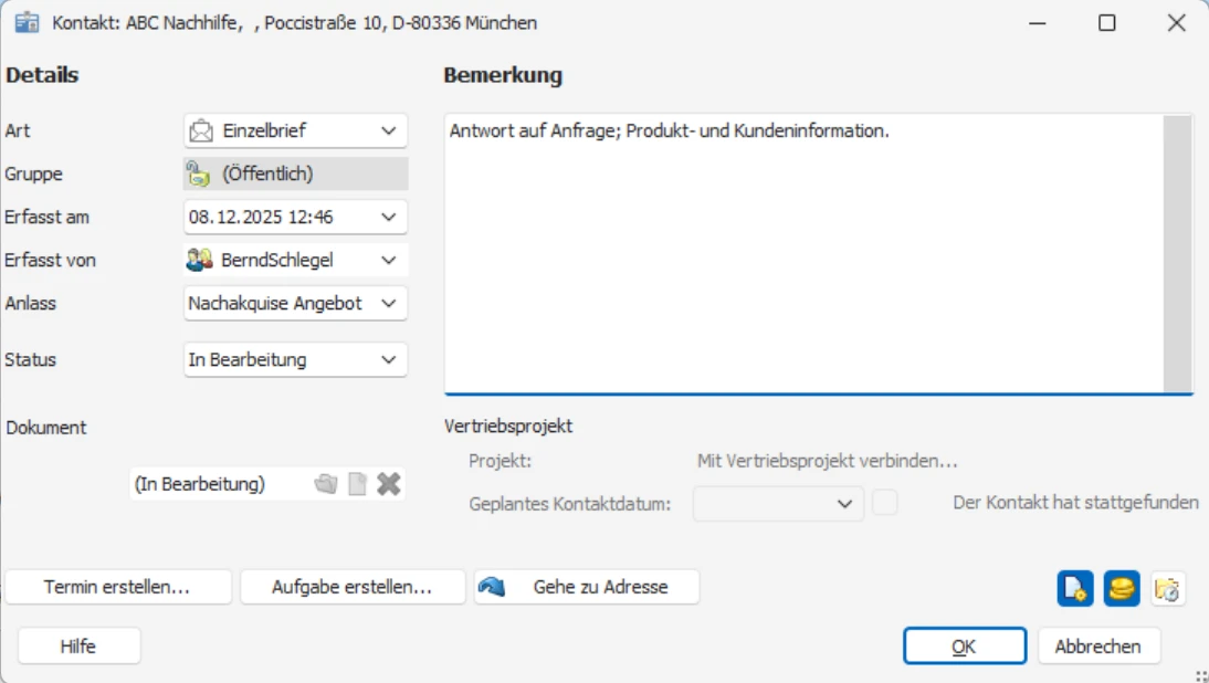cobra Briefformate bearbeiten Kontaktvorlage Kontakterfassung