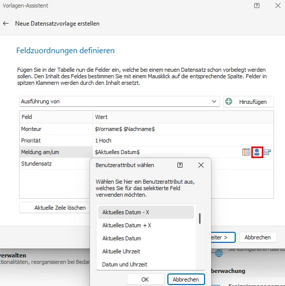 Datumsberechnung in Vorlage