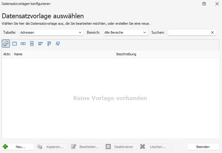 Datensatzvorlagen verwalten