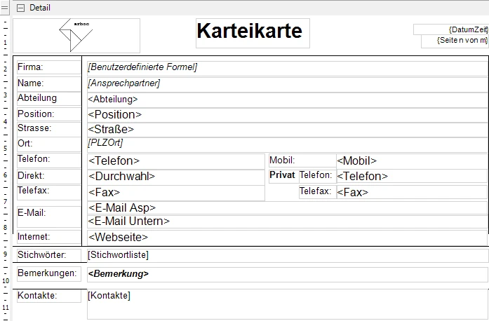 Detailbereich Karteikarte