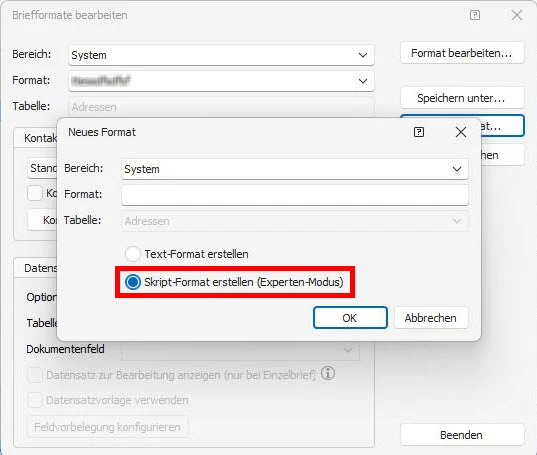 Brief Format verwalten Skript-Format Experten Hinweis