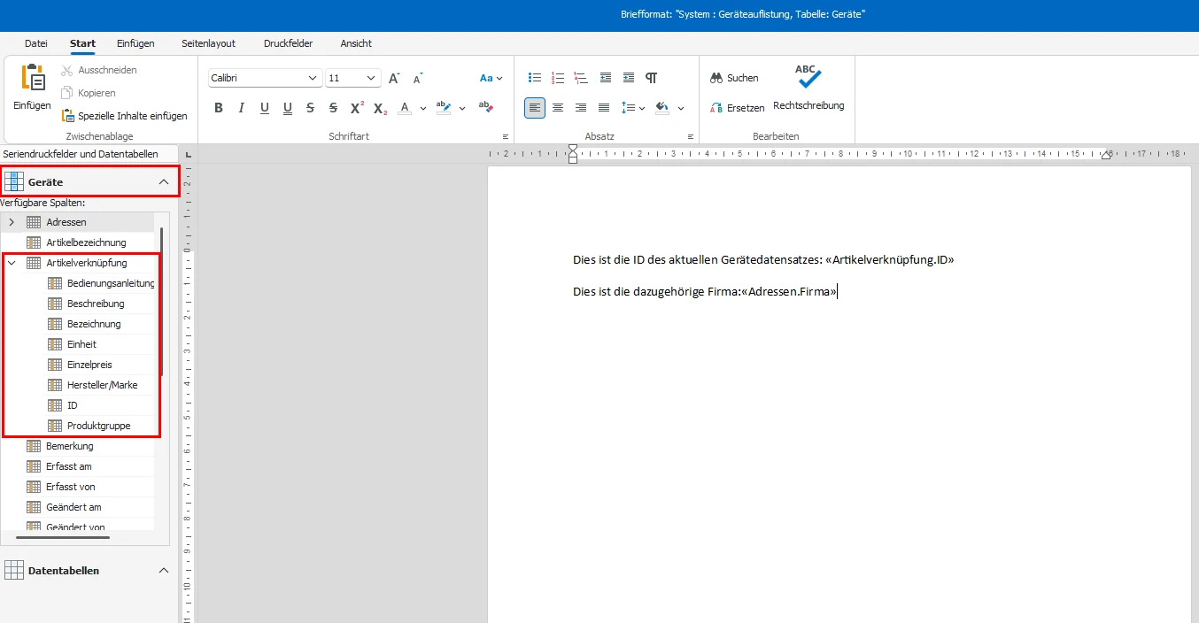 Einzelbrief-Editor Parent-Tabellen