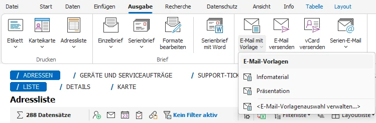 E-Mail-Vorlage Listenpfeil