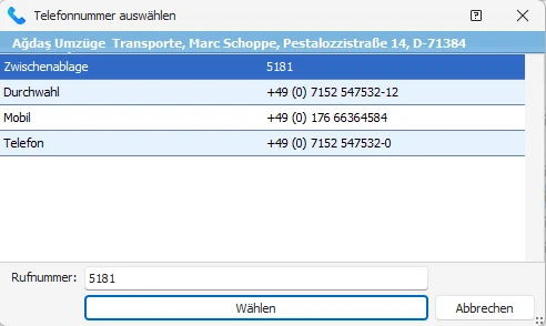 Telefonnummern-Auswahl