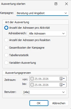 Auswertung Menü