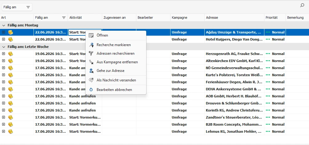 Adressen recherchieren