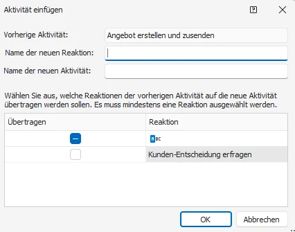 Neue Aktivität Dialog