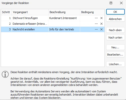 Vorgänge Reihenfolge