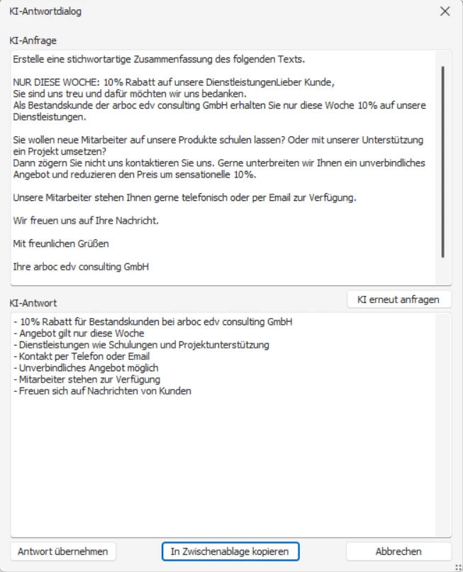 cobra KI-Integration Bemerkung Zusammenfassung