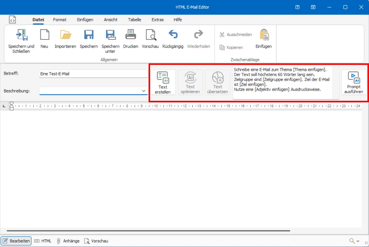 cobra KI-Integration Serien-E-Mail Editor