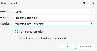 Briefformat Datentabelle und Name