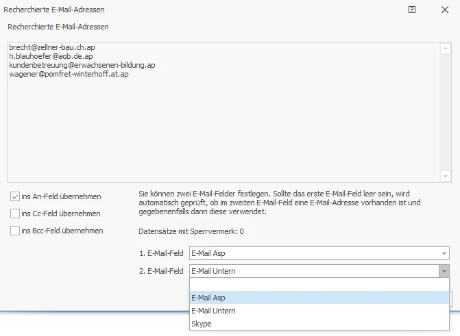 E-Mail-Feld-Auswahl