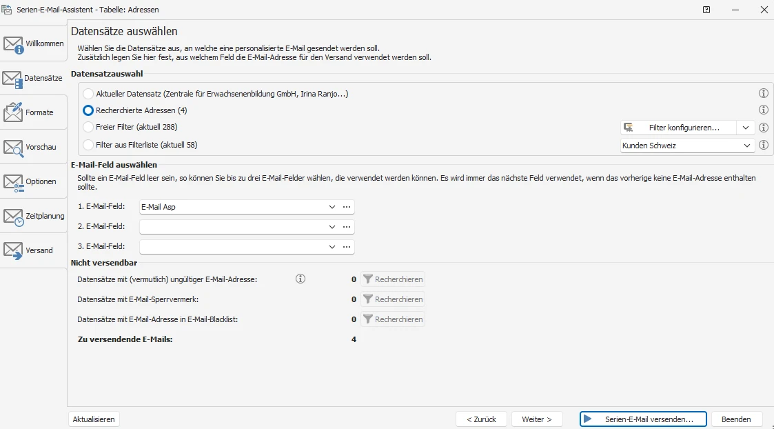 Serienmail Filterliste