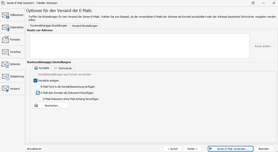 Serienmail-Optionen