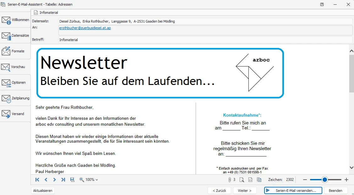 Serienmail-Vorschau