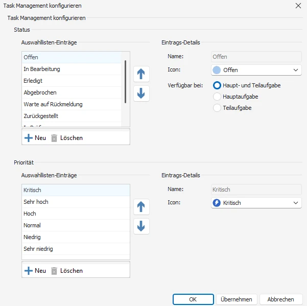 Task Management konfigurieren